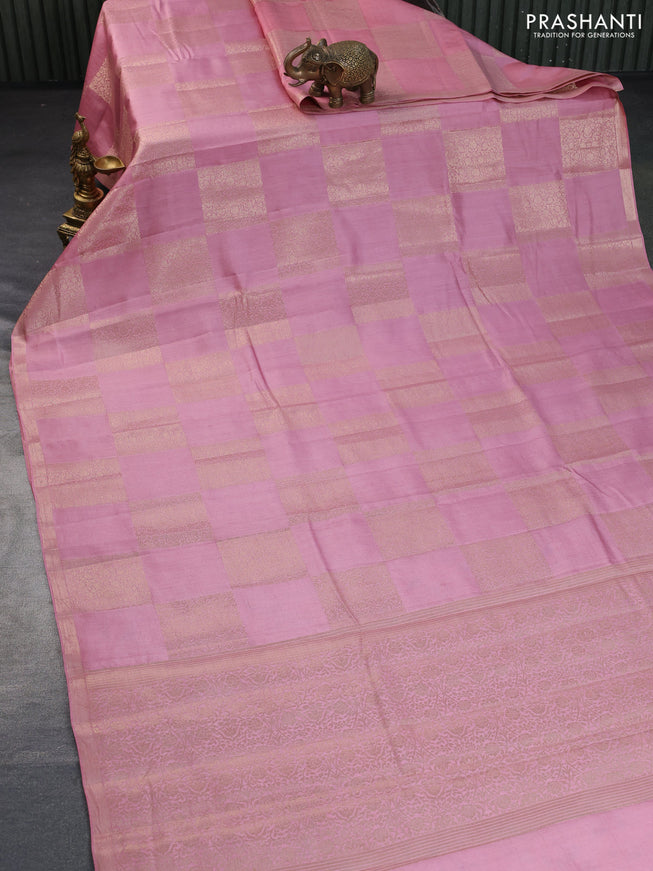 Chiniya silk saree pastel pink with allover box type zari weaves and zari woven border