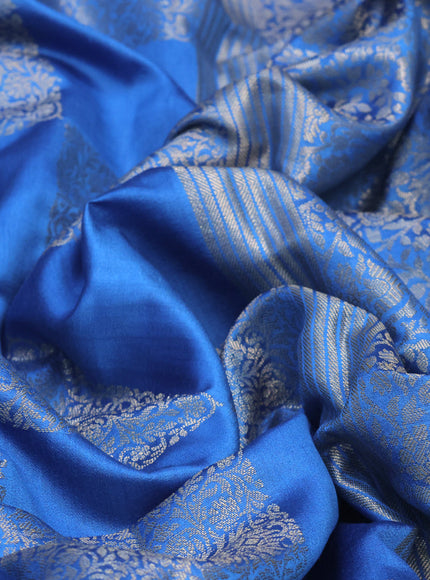 Chiniya silk saree blue with allover box type zari weaves and zari woven border