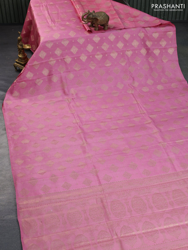 Chiniya silk saree light pink with allover zari woven butta weaves in borderless style