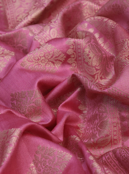 Chiniya silk saree light pink with allover zari woven butta weaves in borderless style