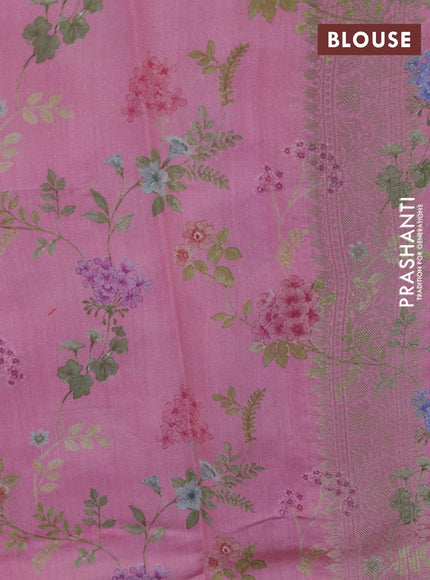 Chiniya silk saree light pink with allover zari woven butta weaves in borderless style