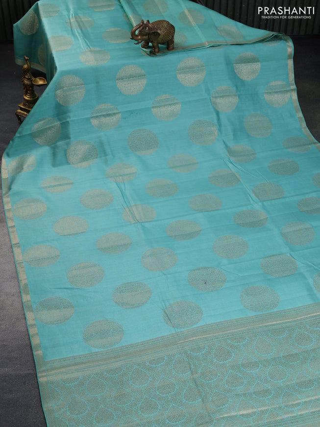 Chiniya silk saree teal green shade with zari woven buttas and zari woven border