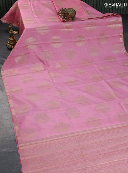 Chiniya silk saree peach pink with zari woven buttas and zari woven border