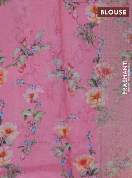 Chiniya silk saree peach pink with zari woven buttas and zari woven border