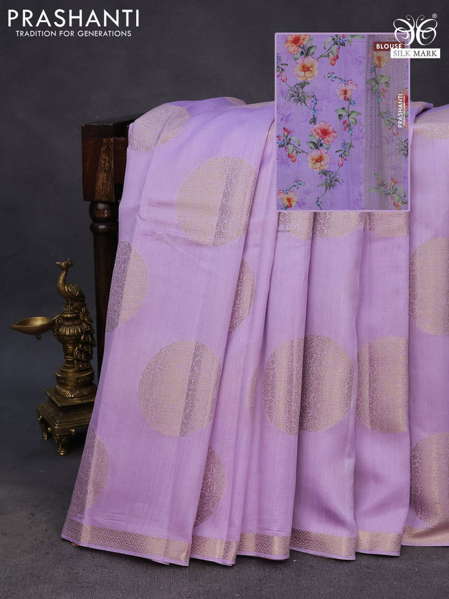 Chiniya silk saree lavender shade with zari woven buttas and zari woven border