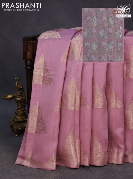 Chiniya silk saree mauve pink with geometric zari woven buttas and zari woven border