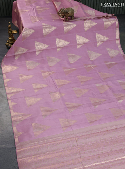 Chiniya silk saree mauve pink with geometric zari woven buttas and zari woven border