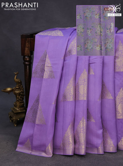 Chiniya silk saree lavender shade with geometric zari woven buttas and zari woven border