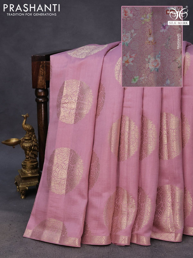 Chiniya silk saree mauve pink with zari woven buttas and zari woven border