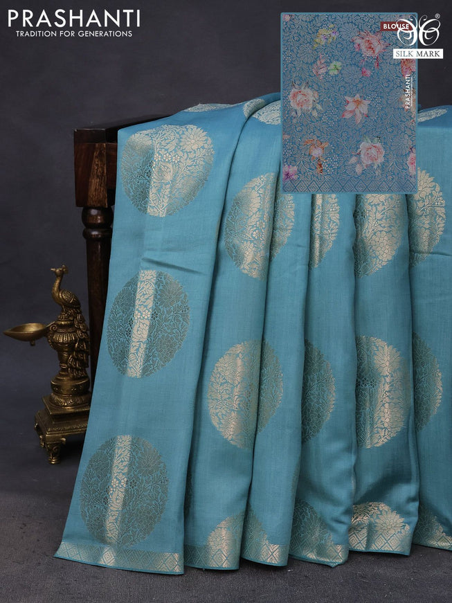 Chiniya silk saree pastel blue with zari woven buttas and zari woven border