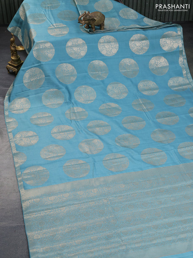 Chiniya silk saree pastel blue with zari woven buttas and zari woven border