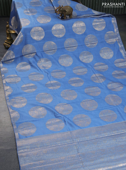 Chiniya silk saree blue with zari woven buttas and zari woven border