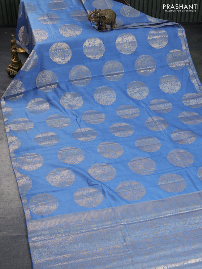 Chiniya silk saree blue with zari woven buttas and zari woven border