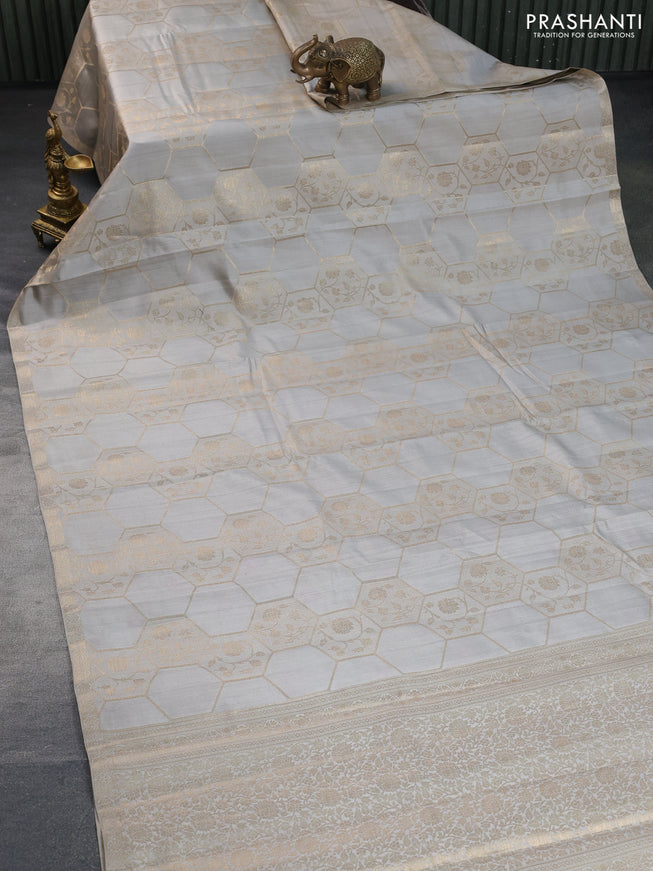 Chiniya silk saree grey with zari woven buttas and zari woven border