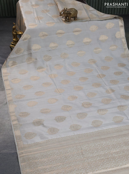 Chiniya silk saree grey with zari woven buttas and zari woven border