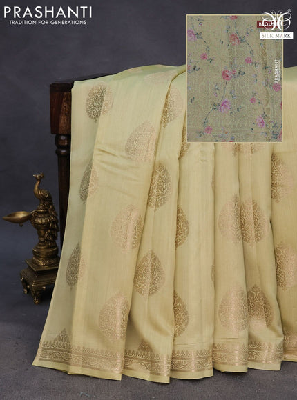 Chiniya silk saree pista green with zari woven buttas and zari woven border