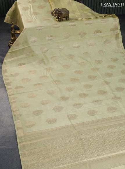 Chiniya silk saree pista green with zari woven buttas and zari woven border