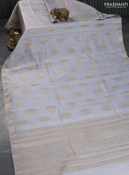 Chiniya silk saree grey with zari woven buttas and zari woven border