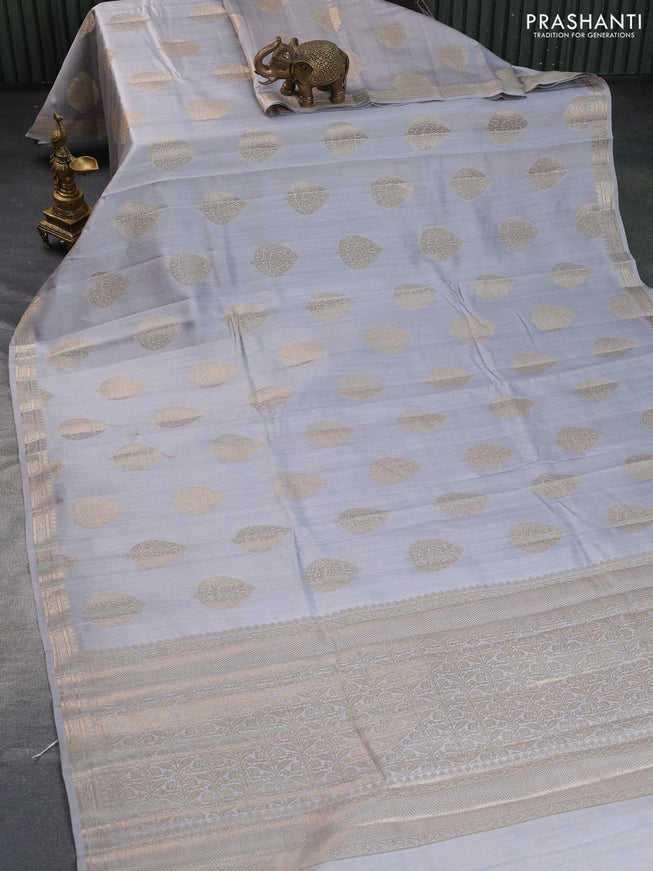 Chiniya silk saree grey with zari woven buttas and zari woven border