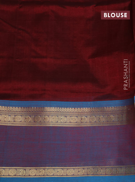 Kanchipuram silk cotton saree maroon and teal blue with allover checked pattern and rettapet zari woven border