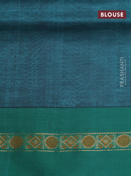 Kanchipuram silk cotton saree green shade with allover thread woven checked pattern and simple border