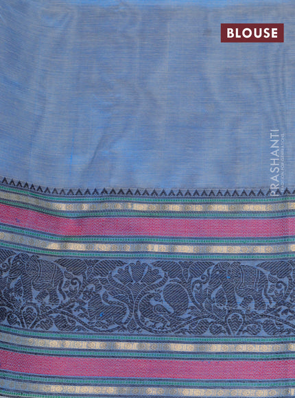 Kanchipuram silk cotton saree blue shade with thread woven buttas and long thread woven border