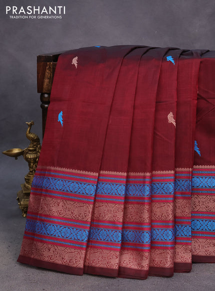 Kanchipuram silk cotton saree maroon with thread woven buttas and long thread woven border