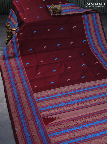 Kanchipuram silk cotton saree maroon with thread woven buttas and long thread woven border