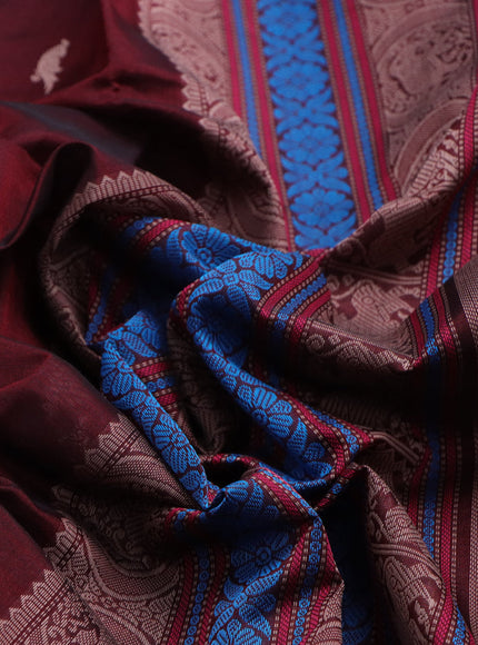 Kanchipuram silk cotton saree maroon with thread woven buttas and long thread woven border