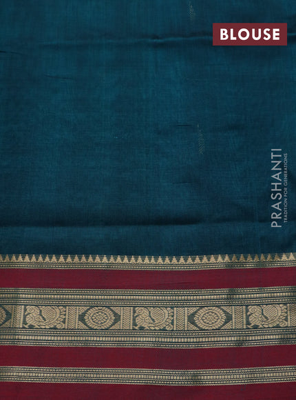 Kanchipuram silk cotton saree peacock green and dual shade of red with zari woven buttas and zari woven border