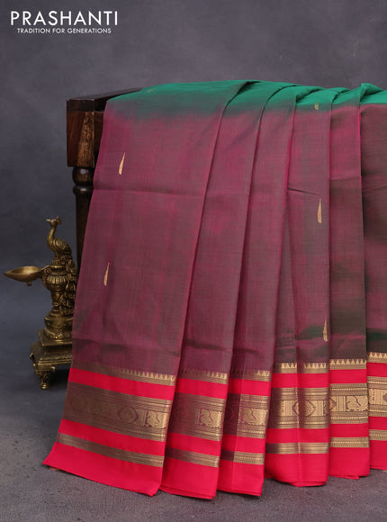 Kanchipuram silk cotton saree dual shade of pinkish green and pink with zari woven buttas and zari woven border