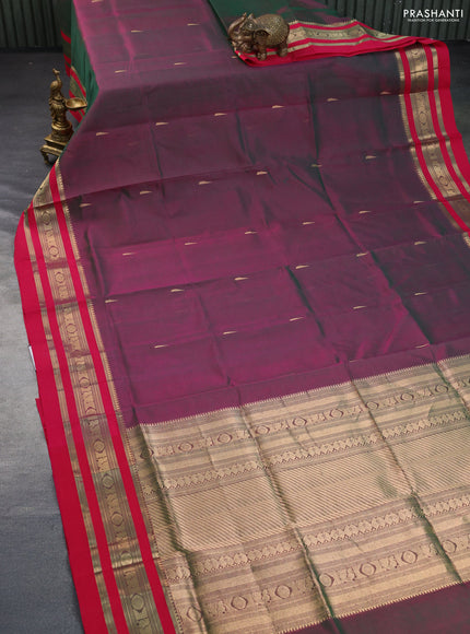 Kanchipuram silk cotton saree dual shade of pinkish green and pink with zari woven buttas and zari woven border