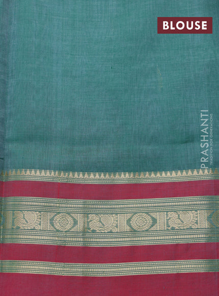 Kanchipuram silk cotton saree green shade and dual shade of red with zari woven buttas and zari woven border