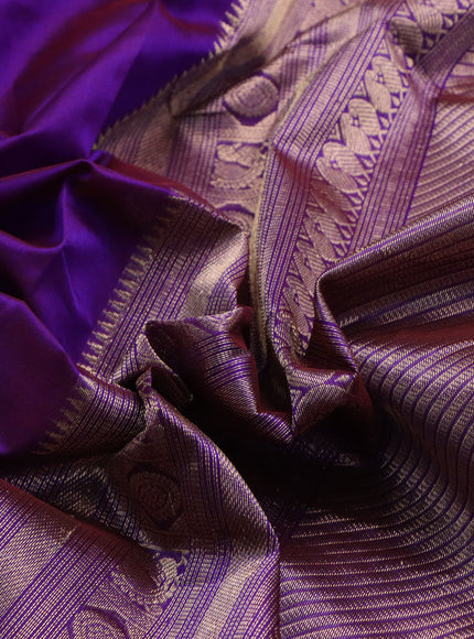 Kanchipuram silk cotton saree dual shade of purple and cs blue with zari woven buttas and zari woven border