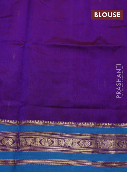 Kanchipuram silk cotton saree dual shade of purple and cs blue with zari woven buttas and zari woven border