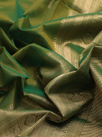 Kanchipuram silk cotton saree dual shade of green and dual shade of red with zari woven buttas and zari woven border