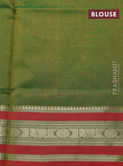 Kanchipuram silk cotton saree dual shade of green and dual shade of red with zari woven buttas and zari woven border