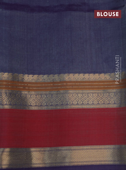 Kanchipuram silk cotton saree dual shade of violet and red with allover thread checks & buttas and rettapet zari woven border