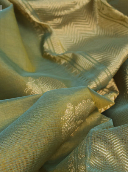 Kanchipuram silk cotton saree dual shade of mehendi green with annam zari woven buttas and zari woven border