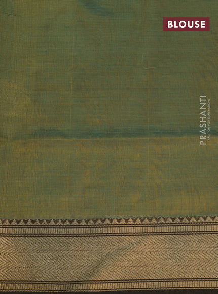 Kanchipuram silk cotton saree dual shade of mehendi green with annam zari woven buttas and zari woven border