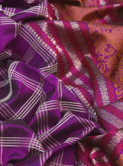 Kanchipuram silk cotton saree purple with allover thread woven checked pattern and thread & zari woven border