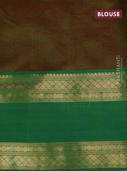 Kanchipuram silk cotton saree manthulir green and green with allover zari checked pattern and rudhraksha rettapet zari woven border