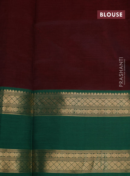 Kanchipuram silk cotton saree deep maroon and green with allover zari checked pattern and rudhraksha rettapet zari woven border