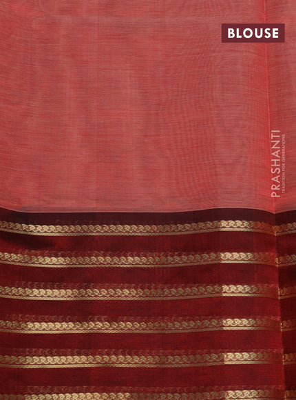 Kanchipuram silk cotton saree red shade and maroon with zari woven annam buttas and long zari woven border