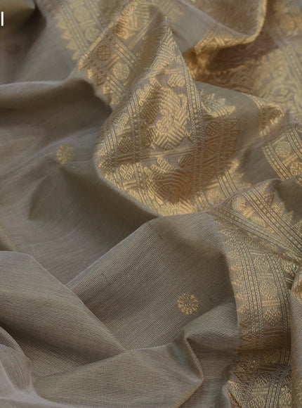 Kanchipuram silk cotton saree beige and cs blue with zari woven buttas and annam zari woven border