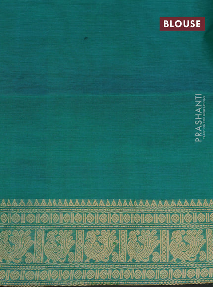 Kanchipuram silk cotton saree teal green shade with zari woven buttas and annam zari woven border