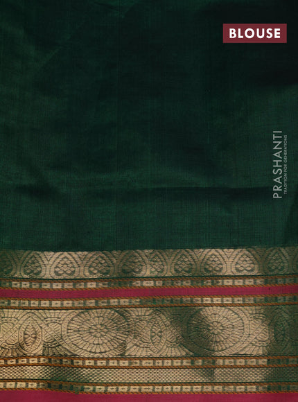 Kanchipuram silk cotton saree green and pink with allover thread woven checked pattern & 1000 buttas and zari woven border