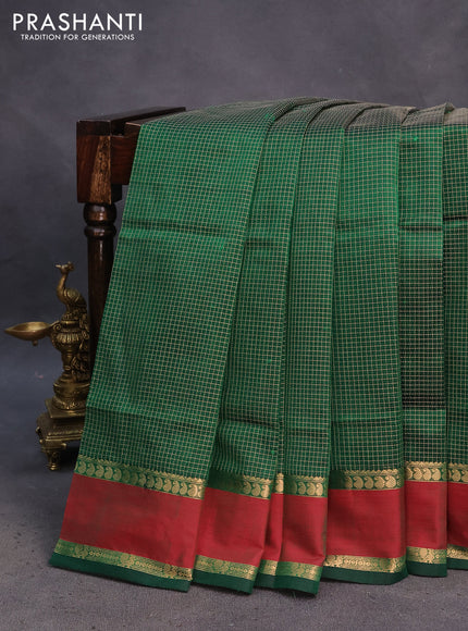 Kanchipuram silk cotton saree green and maroon with allover checked pattern and rettapet zari woven border