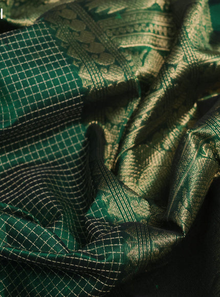 Kanchipuram silk cotton saree green and maroon with allover checked pattern and rettapet zari woven border