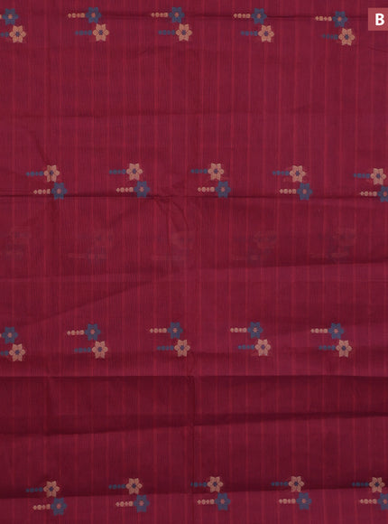 Nithyam cotton saree maroon and dark mustard with thread woven floral buttas and zari woven simple border